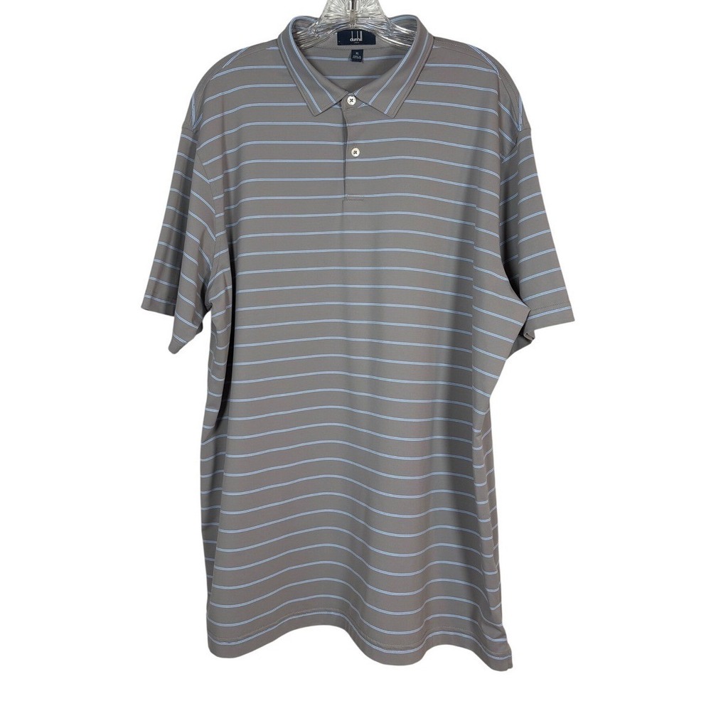 Dunhill Links Mens XL Polo Shirt Grey Blue Striped Short Sleeve DLSK028 Stretch